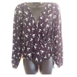 Wild Fable Black White Floral Wrap Top